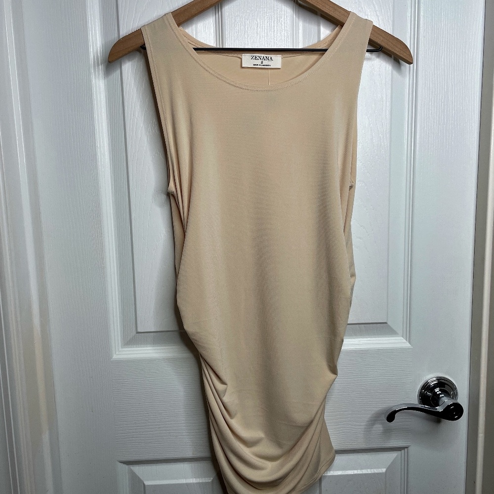 Cream Colored, Ruching, Tank Top, Zenana Brand